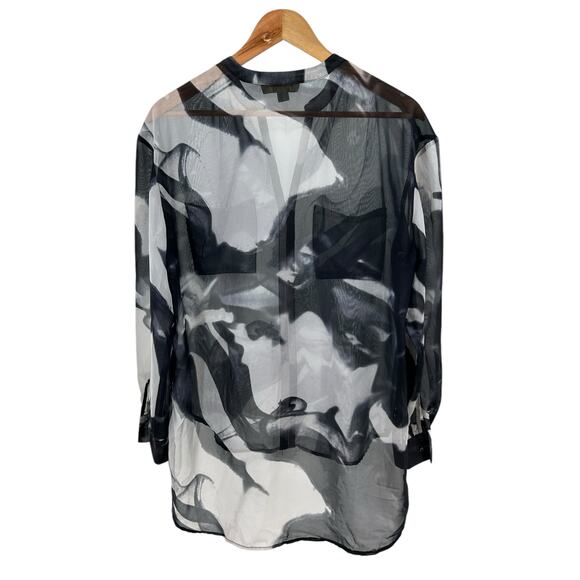 Nicki‎ Minaj Hi-Low Sheer Button-Up Blouse Black White Women’s Size Large - Picture 7 of 10
